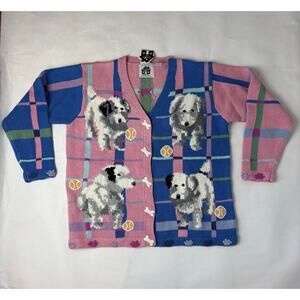 Vintage NWT Handknit Storybook Knits L Dog Grandma Sweater Cardigan Rare HSN